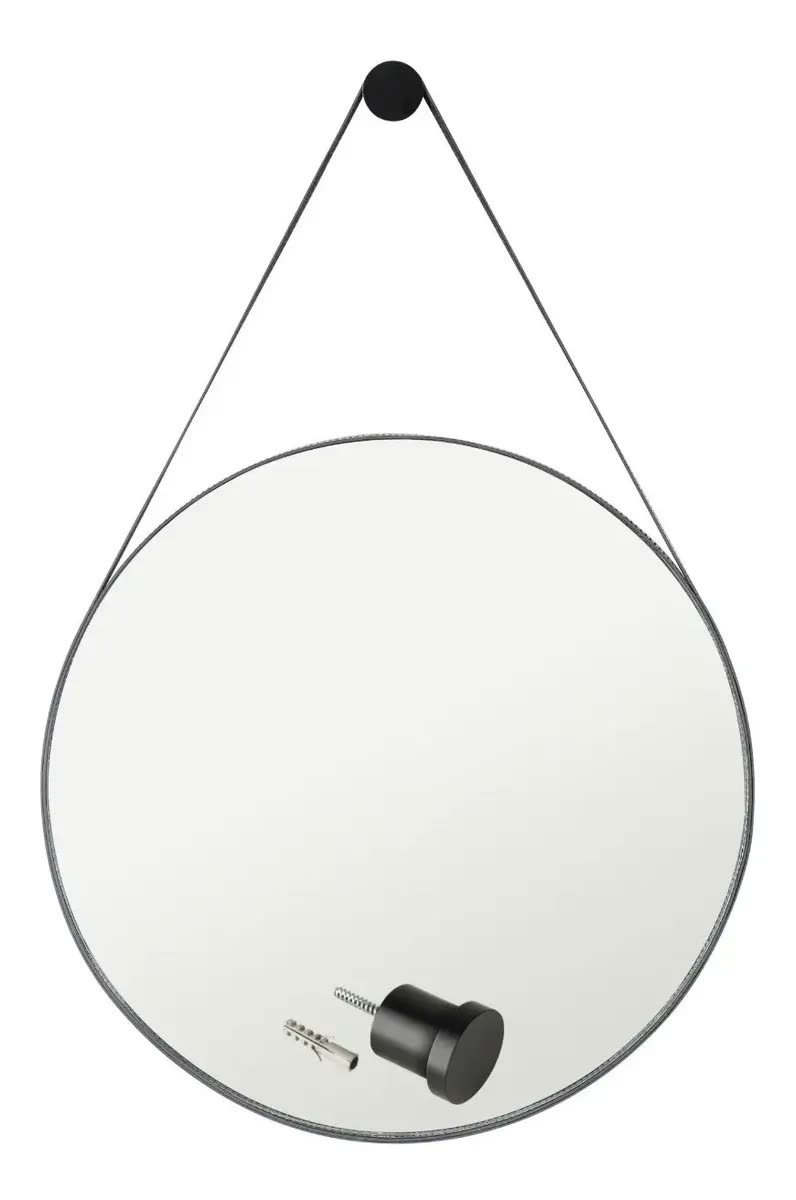 Espelho Redondo Decorativo Suspenso Alça 60cm + Pino Suporte