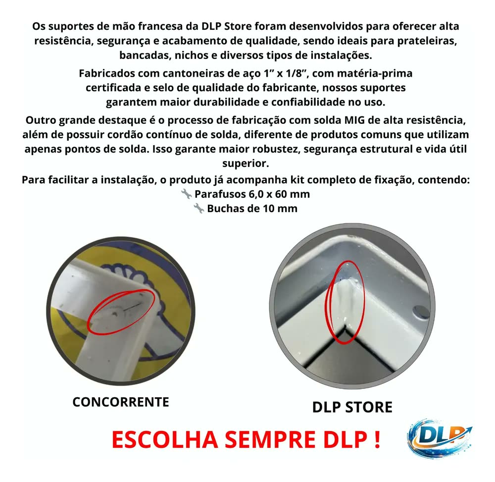 2 Suporte Mão Francesa Reforçada 50cm Branco + Parafusos
