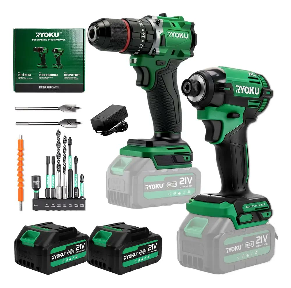 Kit 2 Furadeira E Parafusadeira De Impacto Brushless Ryoku