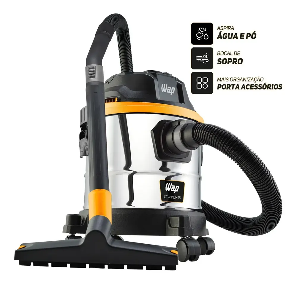foto de Aspirador de Pó e Água WAP GTW Inox 15 Barril 1700W com Bocal de Sopro e Acessórios
