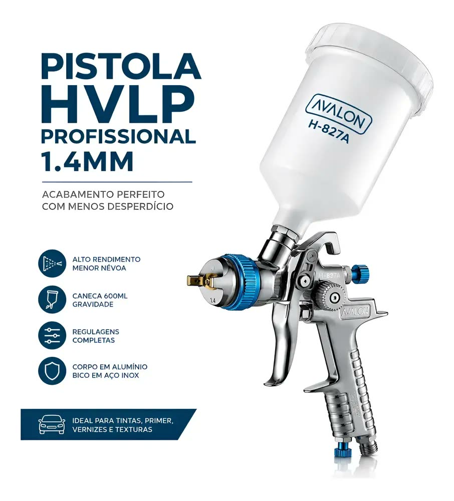 Pistola Pintura Convencional Avalon Hvlp 1.4mm 600ml H-827a