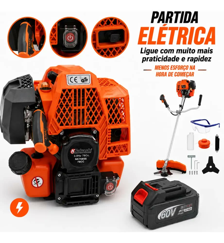 Roçadeira 78cc A Gasolina Com Partida Elétrica Profissional
