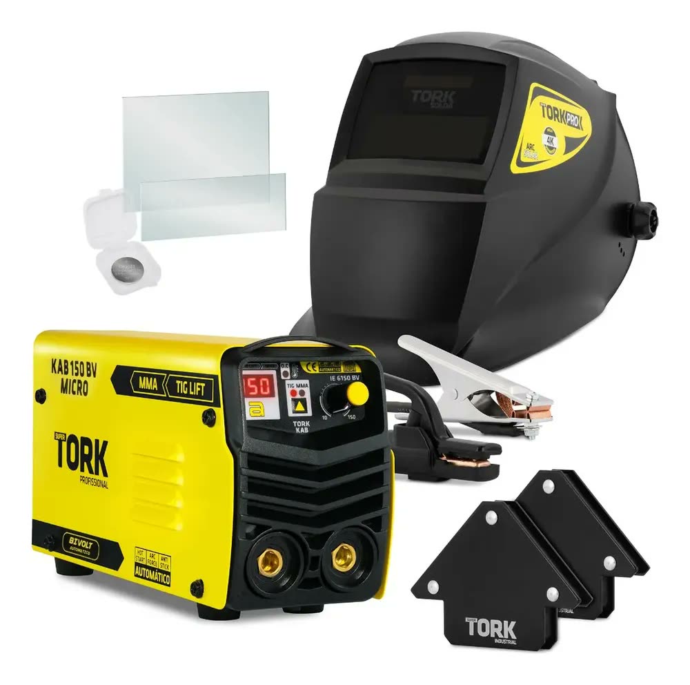 Maquina Solda Inversora Super Tork KAB IE-6150-BV Mma Tig 150A Mascara 2 Esquadros Cor Amarelo Frequência 60Hz