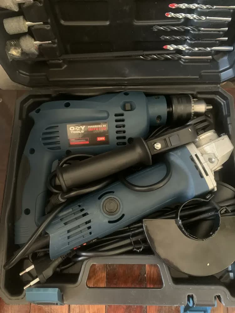 foto de Kit Serra Mármore Lixadeira Esmerilhad E Furadeira 220v Azul