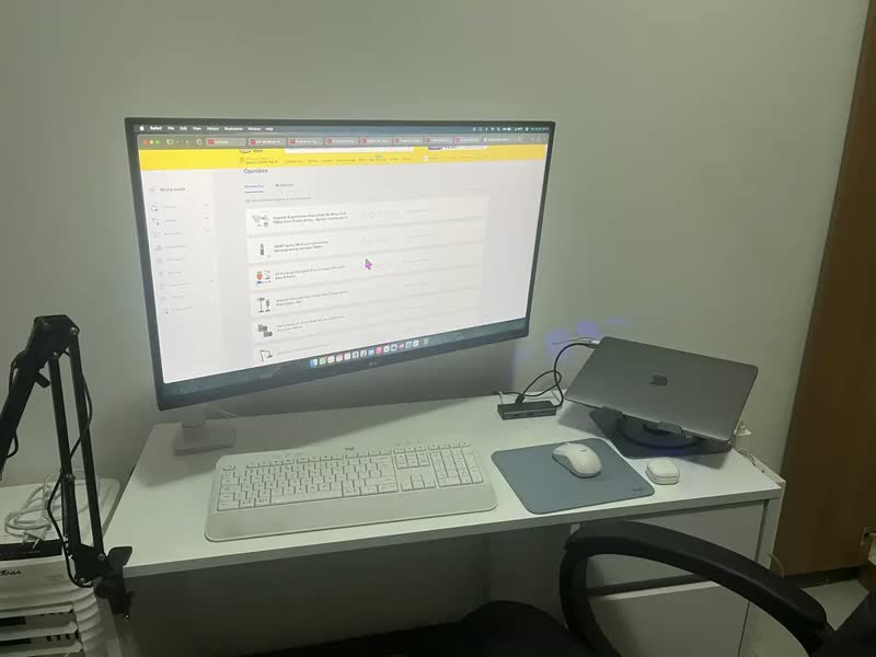 foto de Suporte Articulado Mesa Monitor 17 a 35 Polegadas 9kg ELG Pistão a Gás Giro 360° Altura 14 a 42cm Avanço 54cm VESA 100x100 Branco F80W