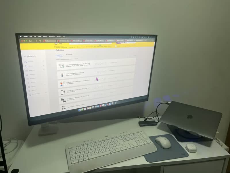 foto de Suporte Articulado Mesa Monitor 17 a 35 Polegadas 9kg ELG Pistão a Gás Giro 360° Altura 14 a 42cm Avanço 54cm VESA 100x100 Branco F80W