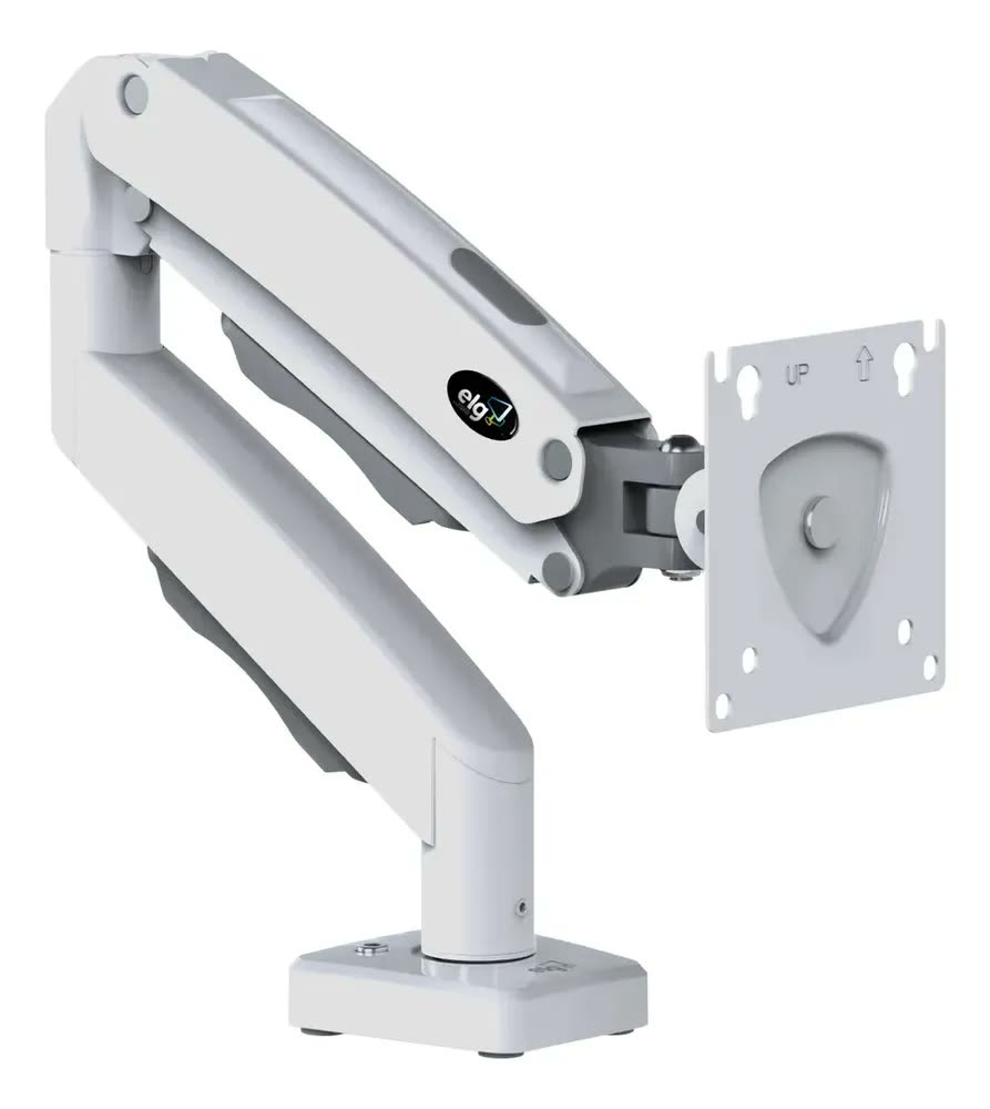 Suporte Articulado Mesa Monitor 17 a 35 Polegadas 9kg ELG Pistão a Gás Giro 360° Altura 14 a 42cm Avanço 54cm VESA 100x100 Branco F80W