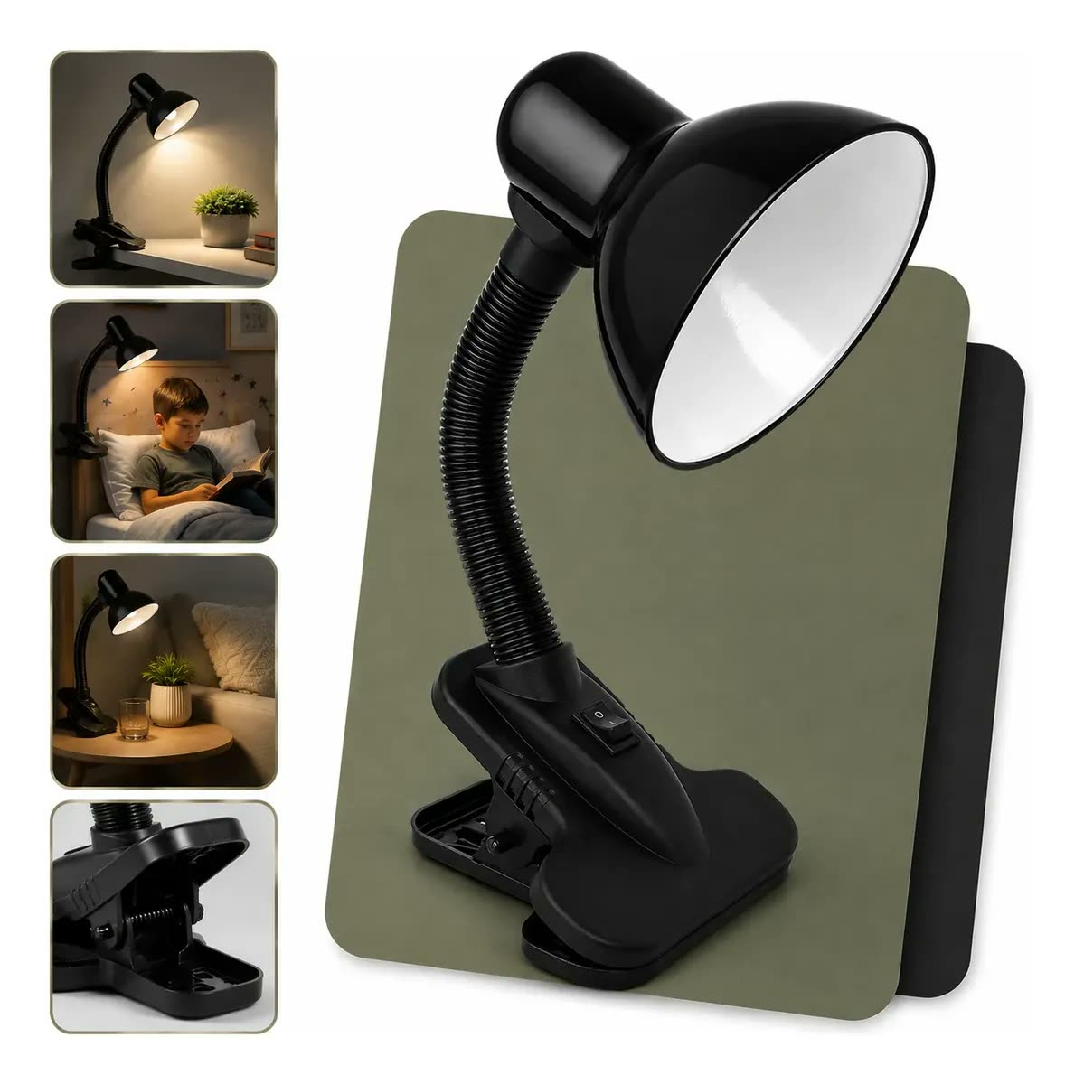 foto de Luminaria Abajur Clip Mesa Escritorio Quarto Haste Flexivel