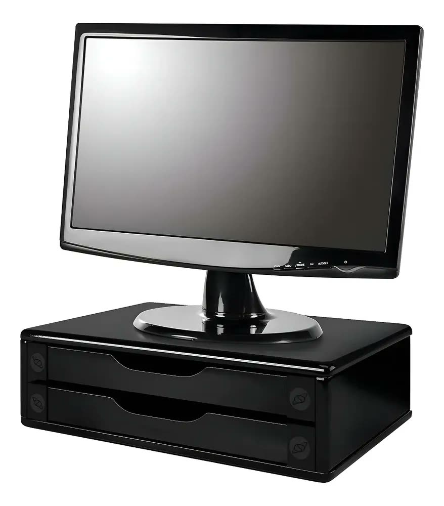 Suporte P/ Monitor 2 Gavetas Mdf Black Piano 3346 Souza