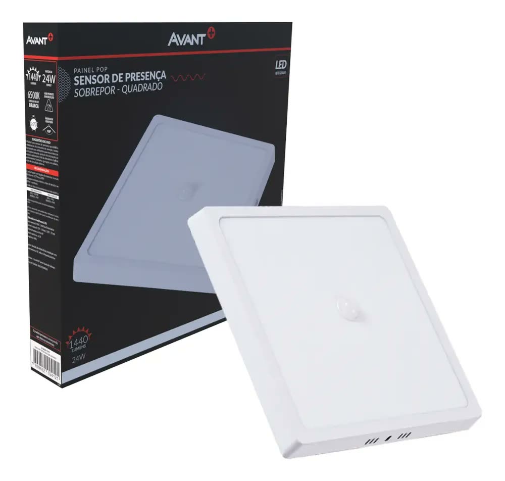 foto de Painel Led Plafon Pop Sensor Sobrepor 24w 6500k Branco Frio 28cm Quadrado Branco Cod 918081379 Avant