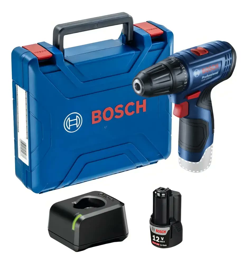 Parafusadeira Furadeira GSR 120-LI 3/8 POL com Bateria 2Ah Carregador Rápido e Maleta Bosch