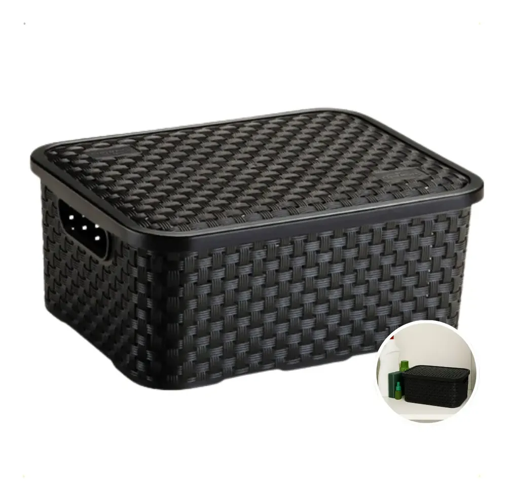 Cesto Organizador Rattan Pequeno 4L Com Tampa Nitron Caixa Organizadora Multiuso Decorativa Banheiro Cozinha Quarto Porta Objetos Plástico Resistente Estilo Vime Moderno Compacto Elegante