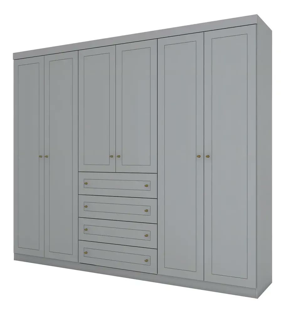 Guarda Roupa Casal Americano 6 Portas Cinza Henn