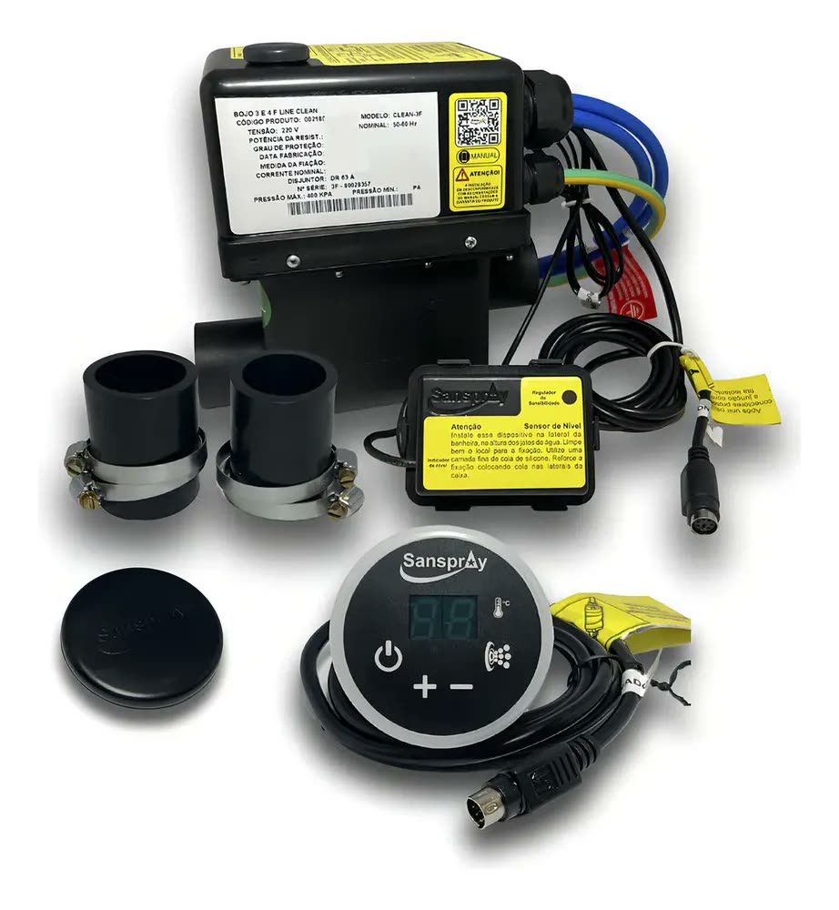 Aquecedor Sanspray Banheira Hidro Spa 8000w 220v 3 Funções Com Painel Controlador 3f Preto