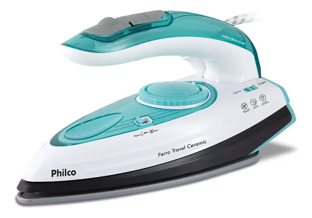 foto de Ferro De Passar Philco Travel Ceramic Vapor Extra Bivolt Azul-turquesa