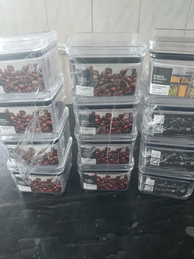 foto de Kit 4 Potes Herméticos Lumini 480ml Organizador Mantimentos Alimentos Cozinha Transparente Empilhável Vedação Hermética Conservação BPA Free Paramount