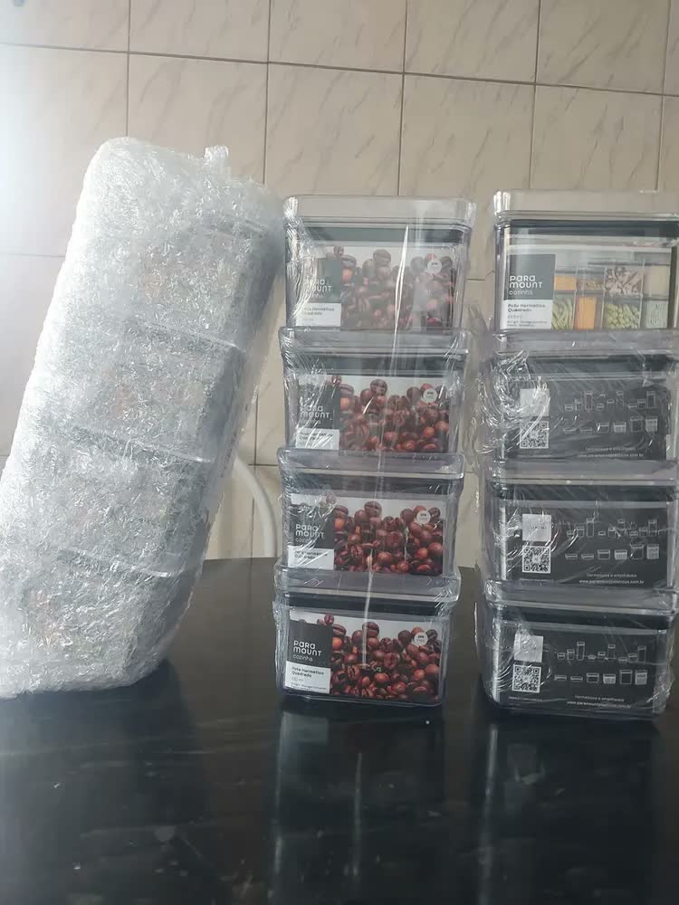foto de Kit 4 Potes Herméticos Lumini 480ml Organizador Mantimentos Alimentos Cozinha Transparente Empilhável Vedação Hermética Conservação BPA Free Paramount
