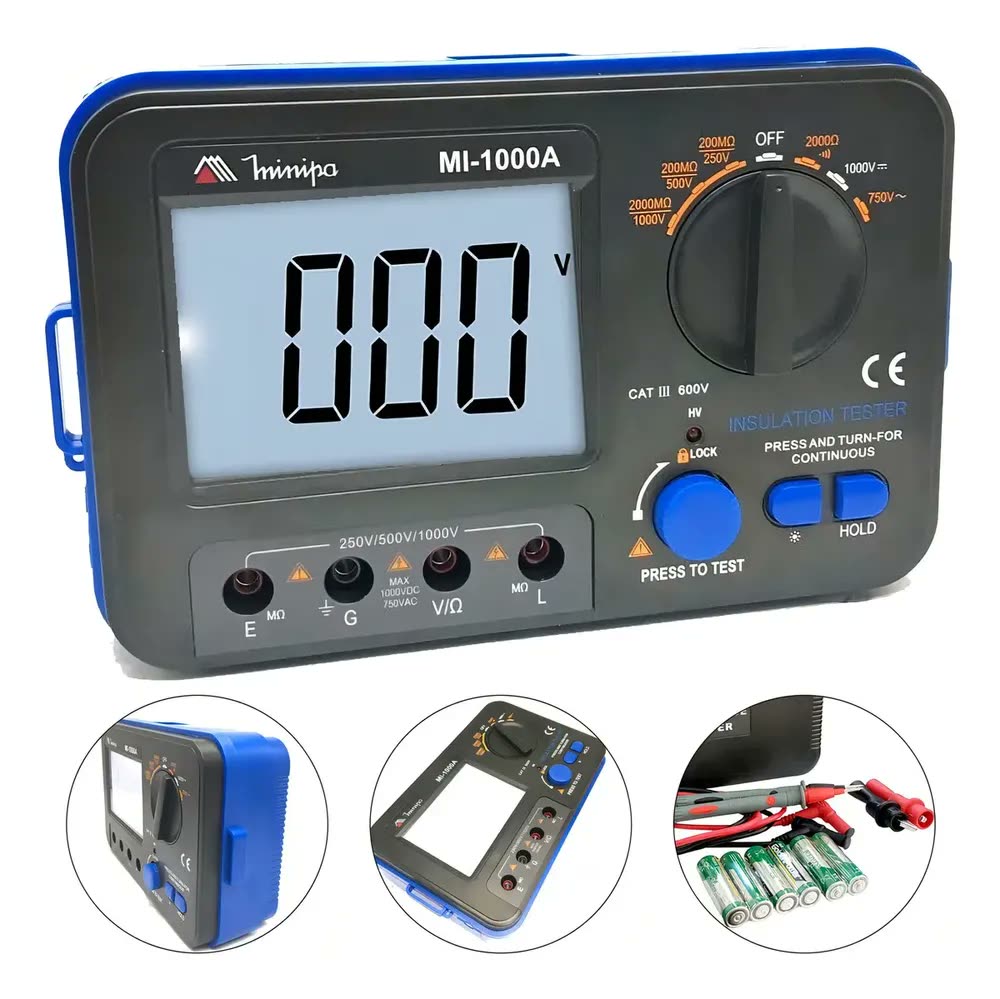 foto de Megômetro Digital Minipa MI-1000A — Medição de Resistência de Isolação até 1000V