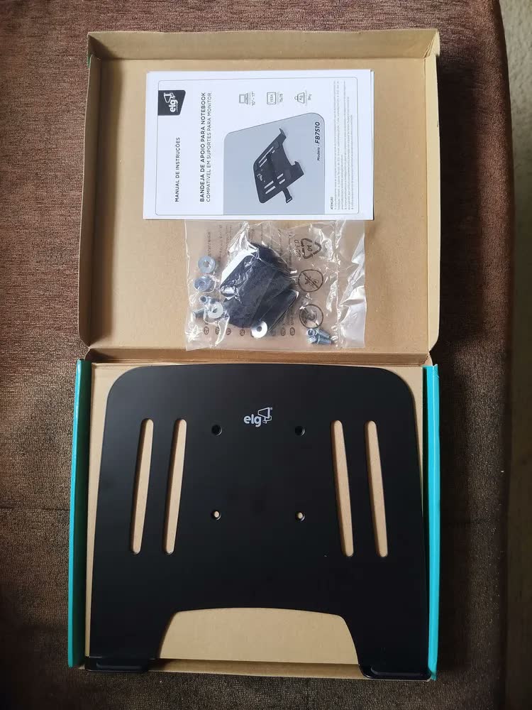 foto de Suporte Bandeja para Notebook 10 a 17 Polegadas 9kg ELG VESA 75x75 Compatível com Suporte de Monitor Aço Carbono Cinta de Segurança Preto FB7510