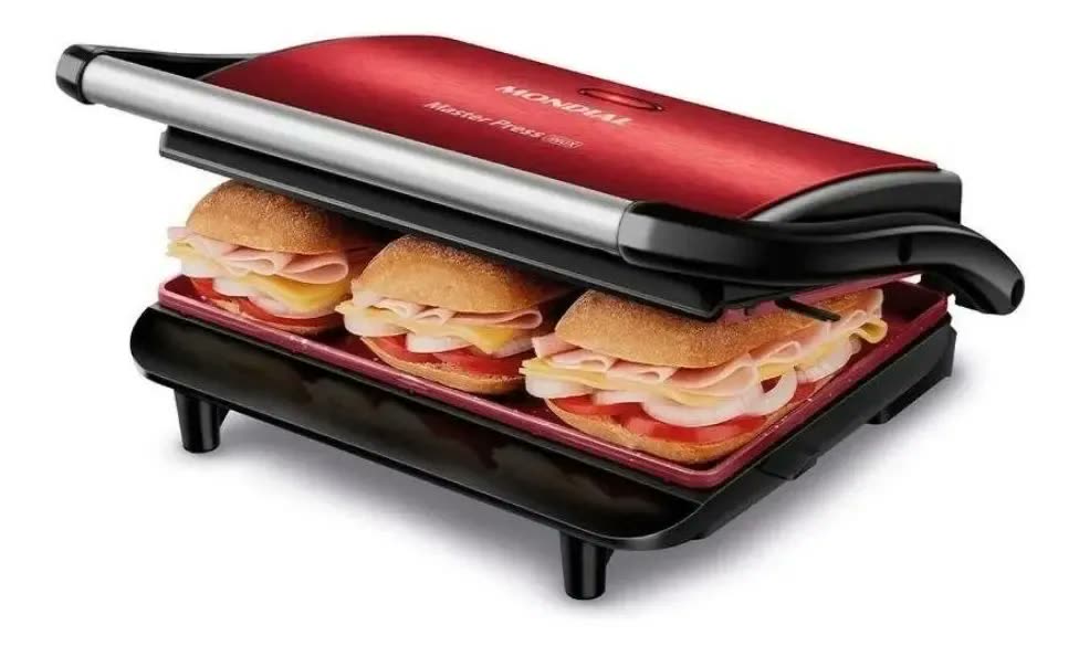 Grill e Sanduicheira Press Grill Red Ceramic PG-01-RC Vermelho e Preto 1000W Mondial