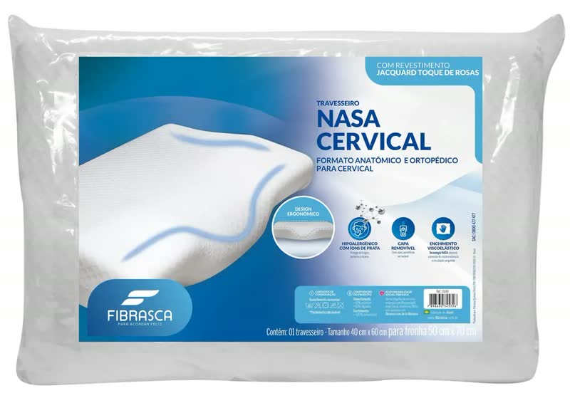 foto de Travesseiro Nasa Cervical Ortopédico Confortável Ergonômico Fibrasca Cor Branco