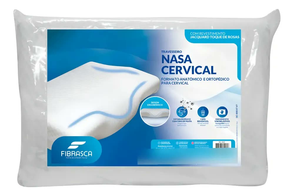 Travesseiro Nasa Cervical Ortopédico Confortável Ergonômico Fibrasca Cor Branco