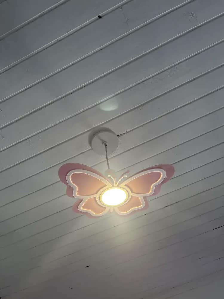 foto de Luminária Pendente Borboleta Infantil Teto Shin Tech Rosa Bivolt