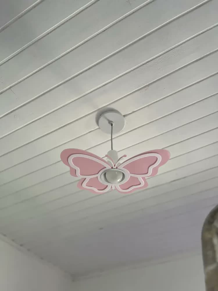 foto de Luminária Pendente Borboleta Infantil Teto Shin Tech Rosa Bivolt