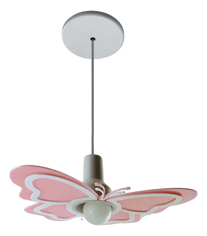 foto de Luminária Pendente Borboleta Infantil Teto Shin Tech Rosa Bivolt