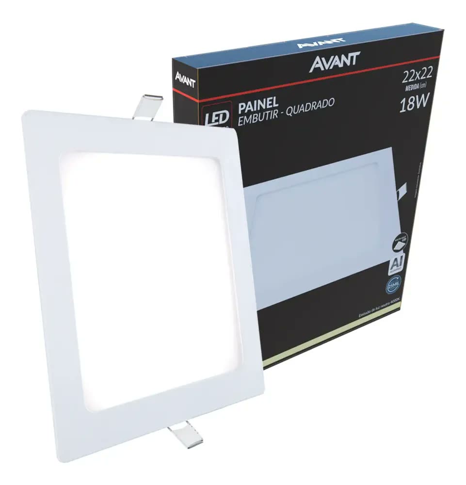 Painel Led Alu 18w 4000k Emb. Quadrado 110v/220v 22cm Avant Estrutura Branco