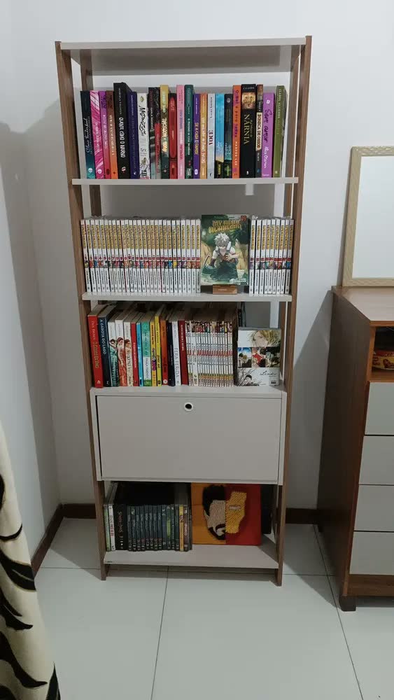foto de Estante Para Livros Match 1 Porta 3 Prateleiras Pinho/preto Cor Marrom