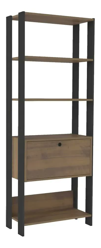 Estante Para Livros Match 1 Porta 3 Prateleiras Pinho/preto Cor Marrom
