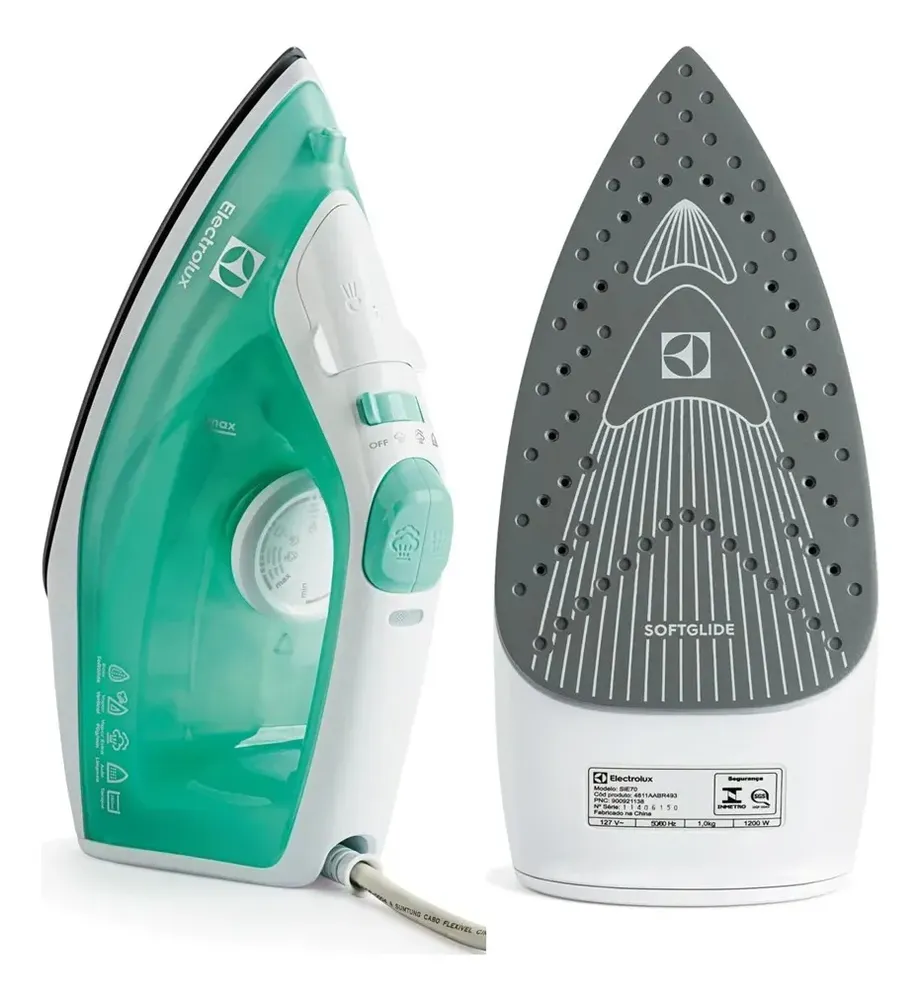 foto de Ferro de Passar Roupa Seco e Vapor base antiaderente ceramica 1200W cabo 1,65m Electrolux vapor vertical extra anti gotejamento SIE70