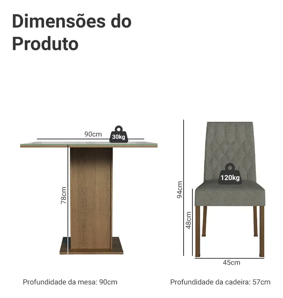 Sala Jantar Mesa Tampo Vidro 4 Cadeiras Anaju Madesa Rcs Cor Rustic/Cinza/Silver Desenho do tecido das cadeiras Liso MDJA040138F9SIL