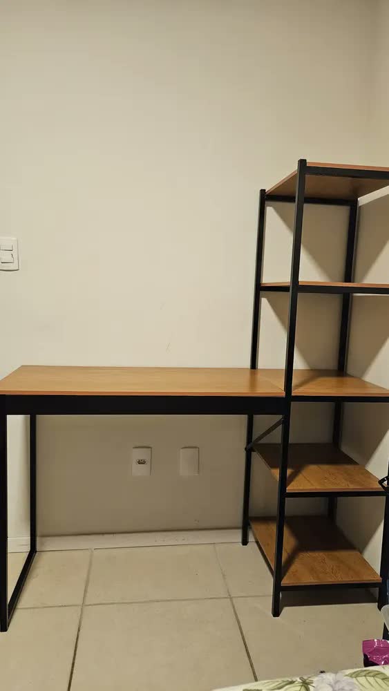 foto de Escrivaninha Estudo Slim Industrial Canela Preto MDF