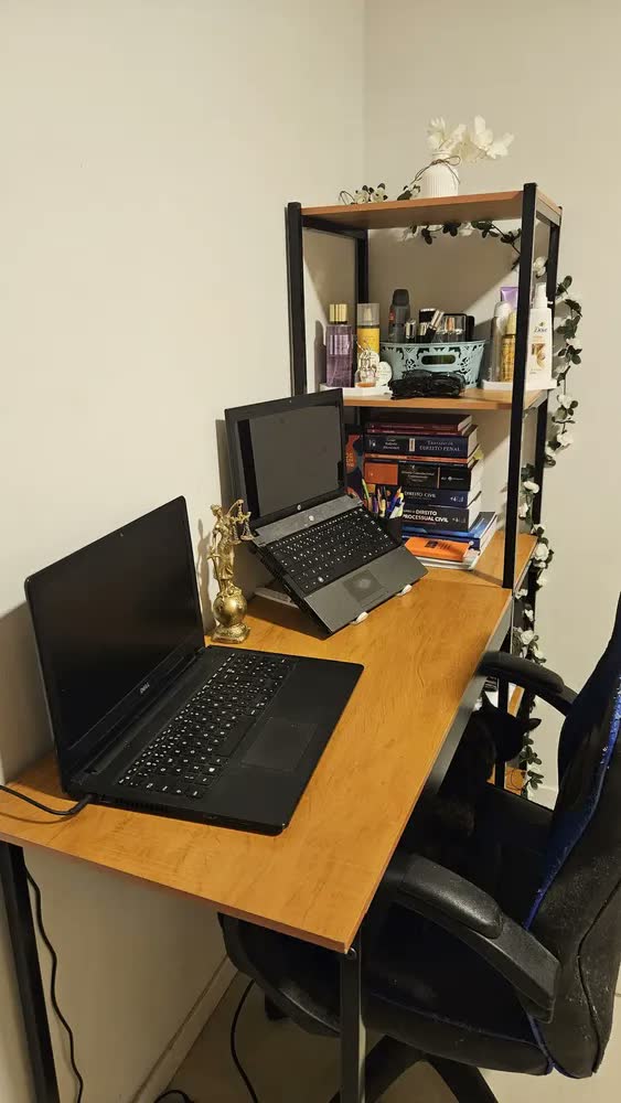 foto de Escrivaninha Estudo Slim Industrial Canela Preto MDF