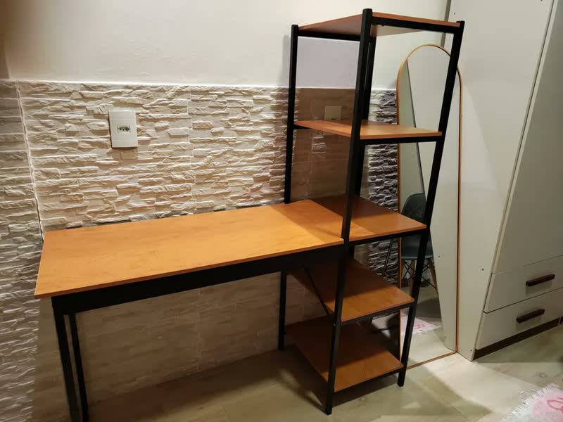 foto de Escrivaninha Estudo Slim Industrial Canela Preto MDF