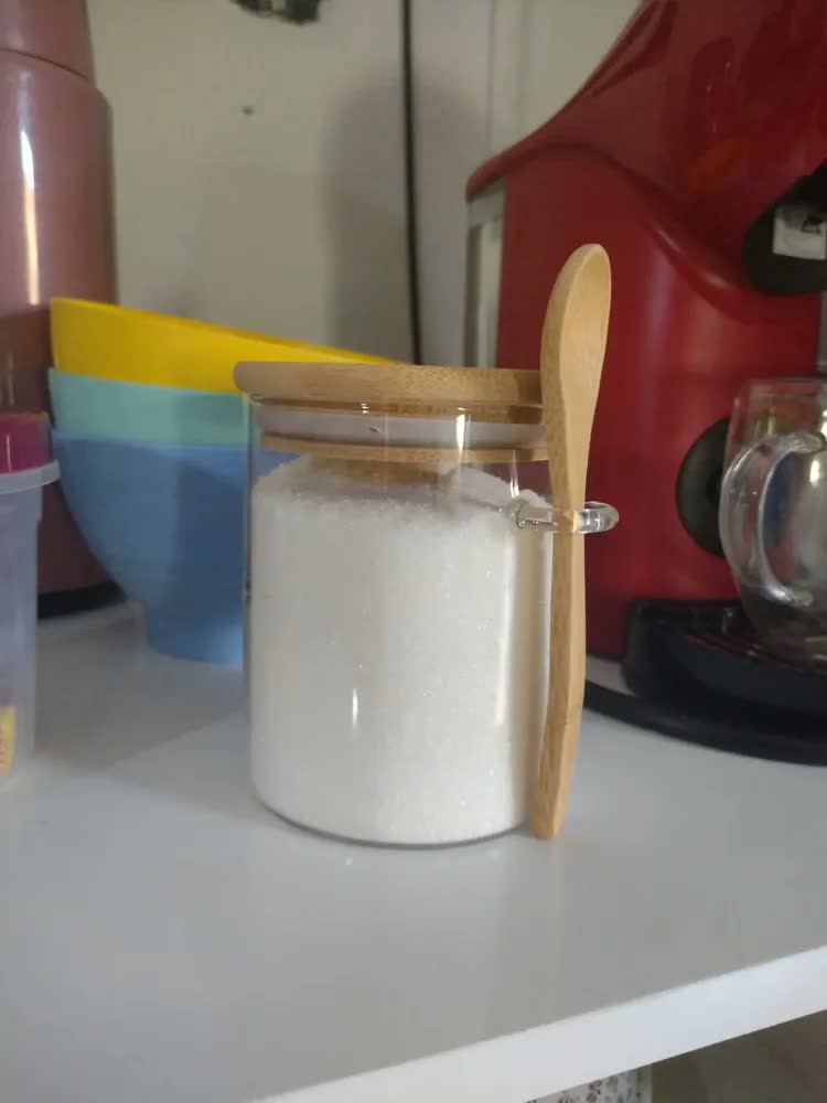 foto de Pote Hermético Vidro Bambu Yozi 450ml Com Colher Armazenamento