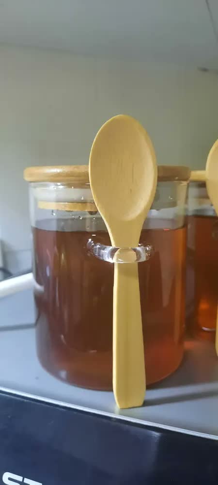 foto de Pote Hermético Vidro Bambu Yozi 450ml Com Colher Armazenamento
