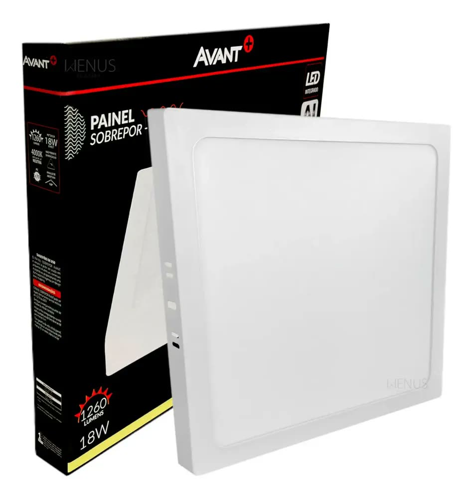 Luminária plafon led de teto 22x22 Avant Painel quadrado sobrepor 18W luz cor neutro