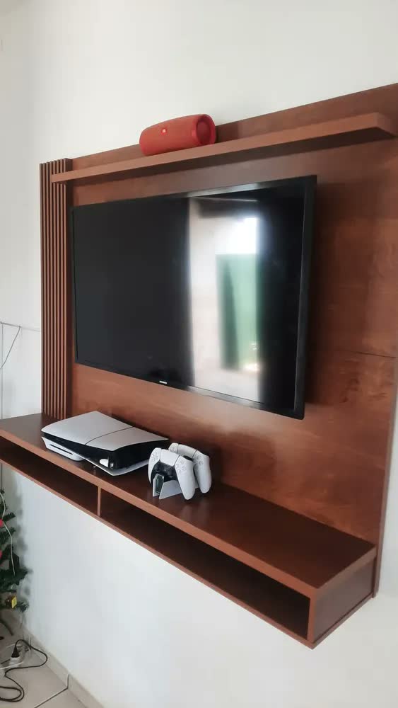 foto de Painel TV Ripado EDN Dijon MDP Off White/Natural Até 50 Pol