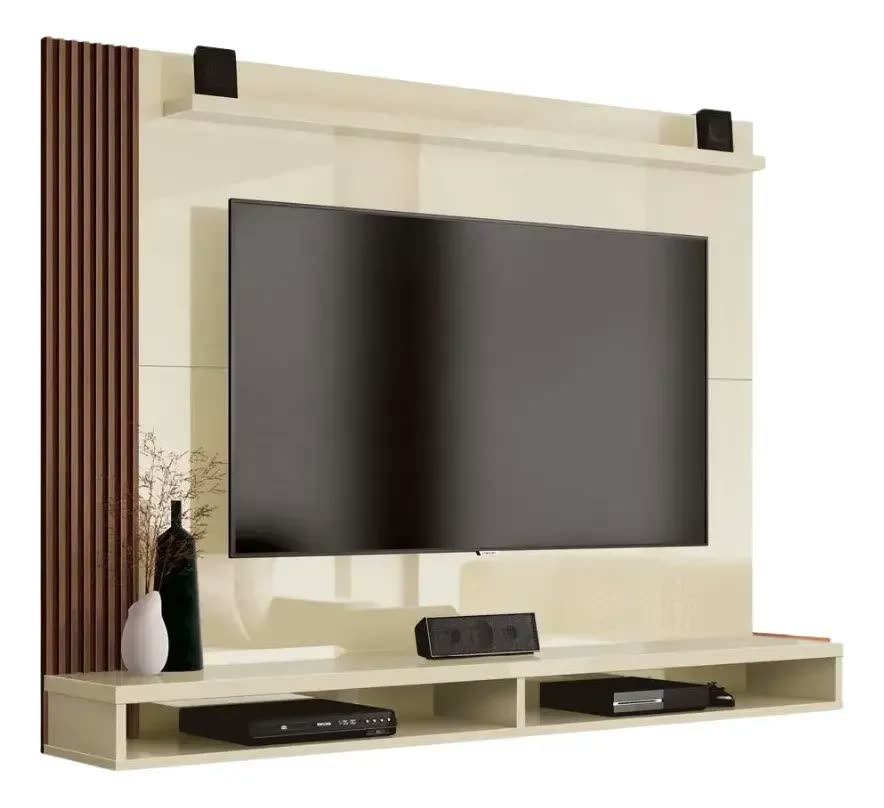 Painel TV Ripado EDN Dijon MDP Off White/Natural Até 50 Pol