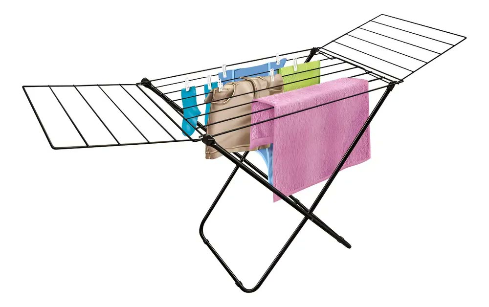 Varal De Chão Com Abas Secalux De piso Dobravel Aço Pratico E Econômico 11kg Cor Preto