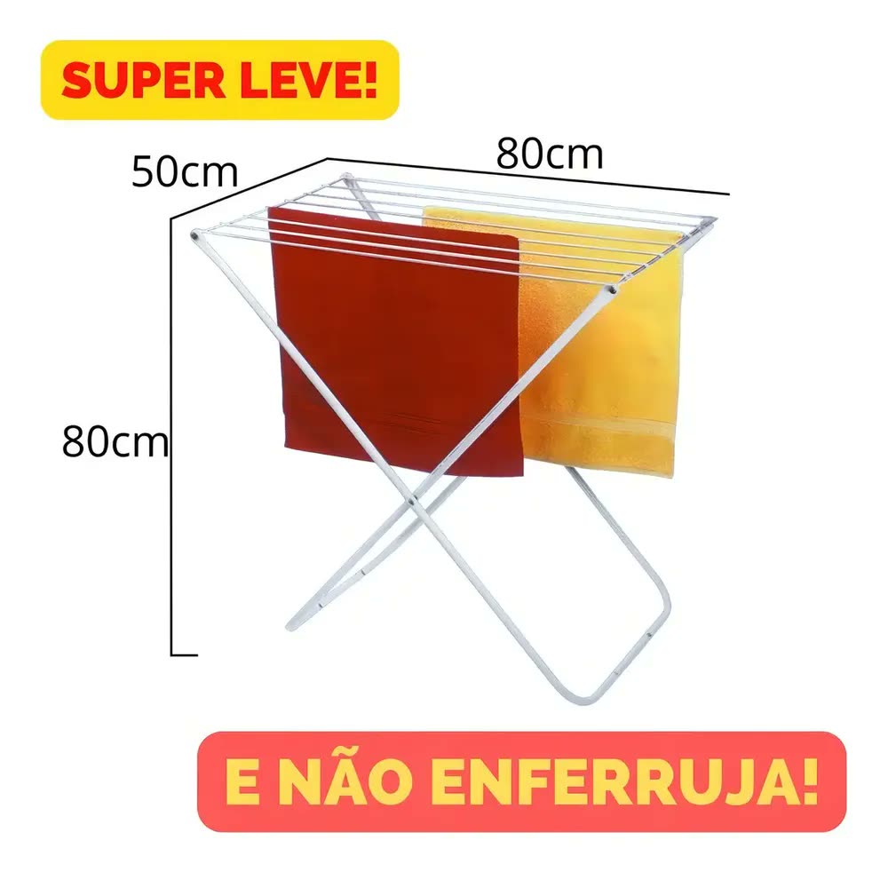 Varal de Chão Dobrável Maxeb 80x50cm Aço Branco Retrátil