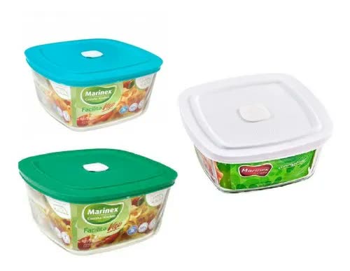 Jogo 3 Potes Vidro Hermético Marinex Quadrado 2 Litros Transparente