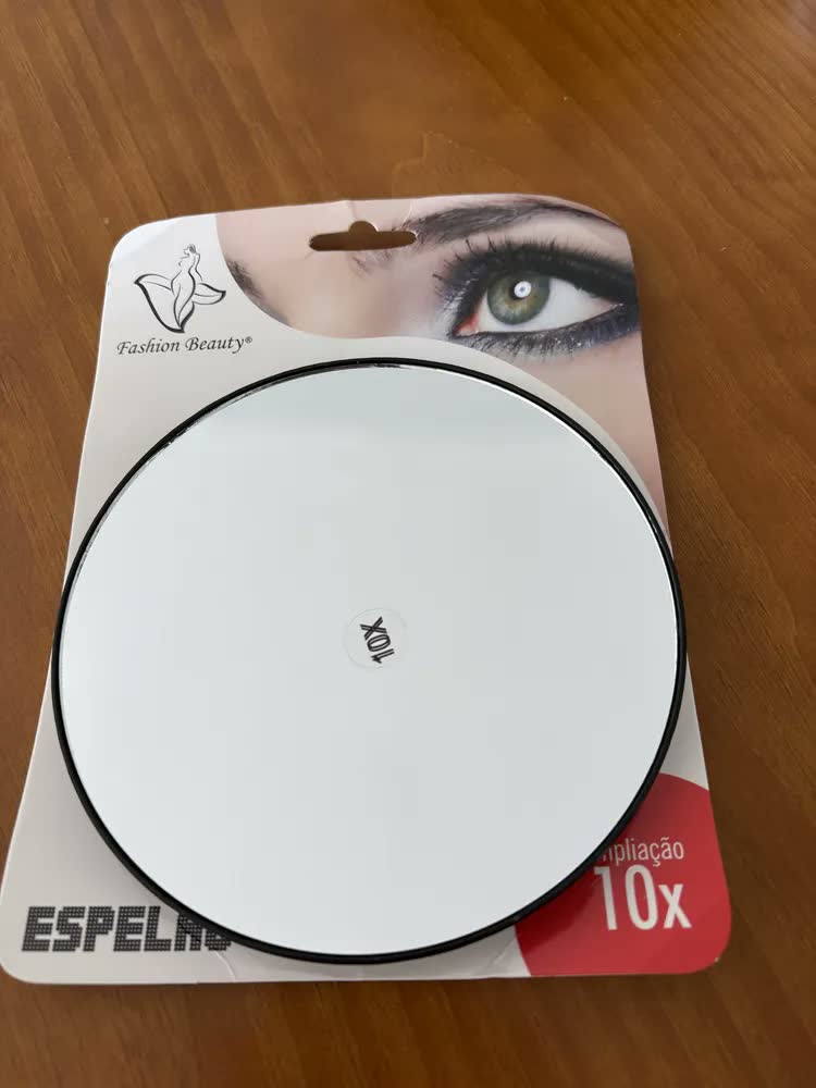 foto de Espelho Ventosa Banheiro Aumento 10x Maquiagem 14cm Preto
