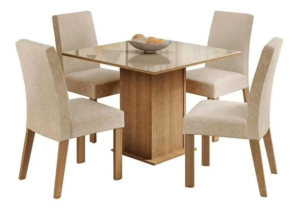 foto de Sala De Jantar Estofada Madesa Evelin Mesa Tampo Vidro Com 4 Cadeiras Cor Rustic/Crema/Imperial MDJA0401037GSIM