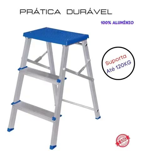 Escada Banqueta Pequena Anti Derrapante Alumínio Resistente 2 Degraus