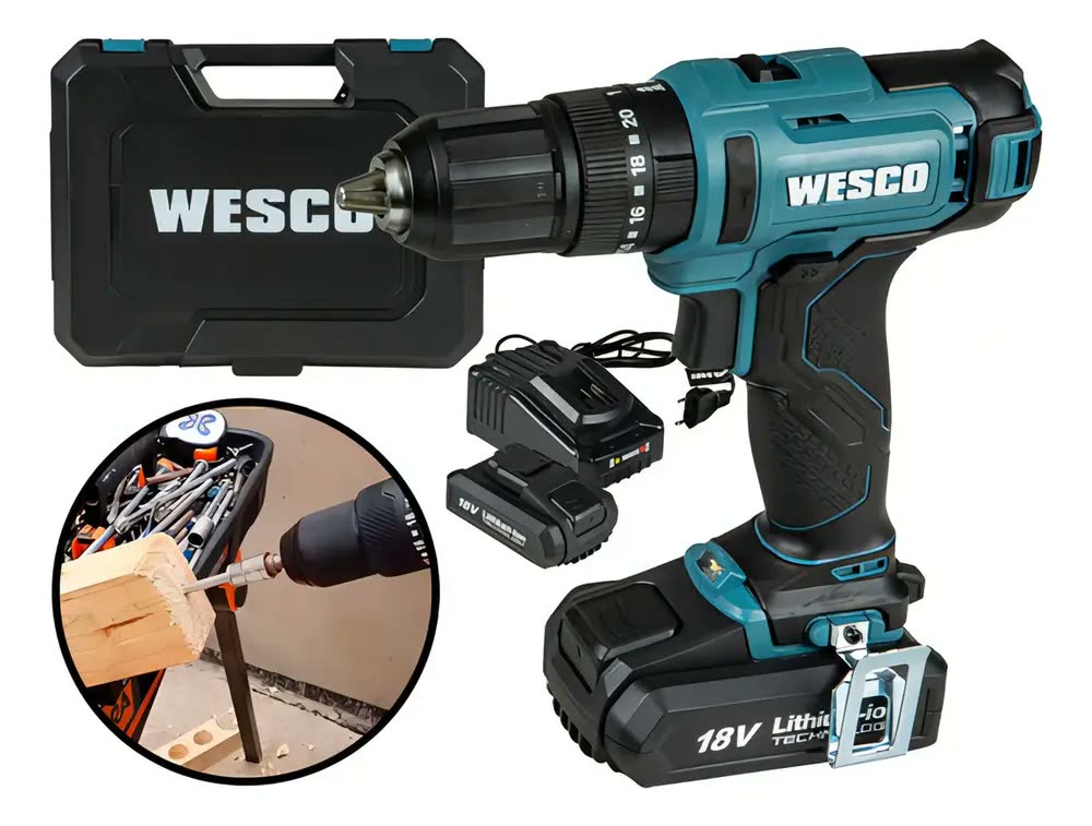Parafusadeira Furadeira Impacto 18v Ws2390k2 Wesco 2 Bateria Cor Azul-turquesa