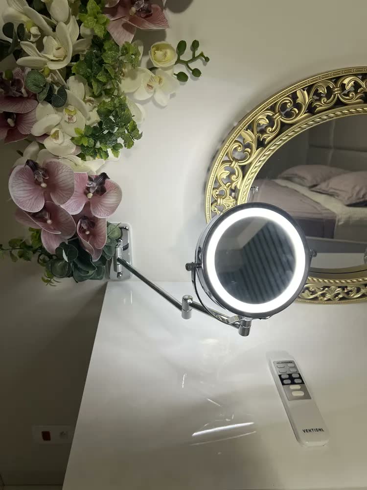 foto de Espelho Aumento 5x Iluminado Articulado Maquiagem Led 2 Face